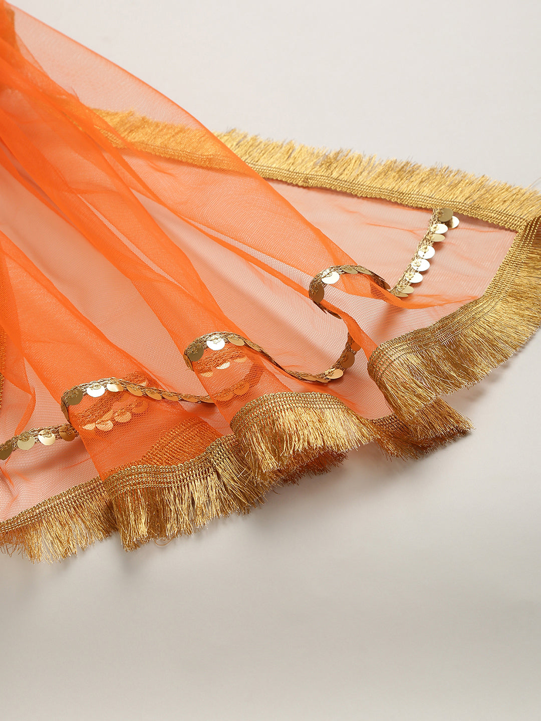 3Pcs White and Orange Embroided Lehenga Set