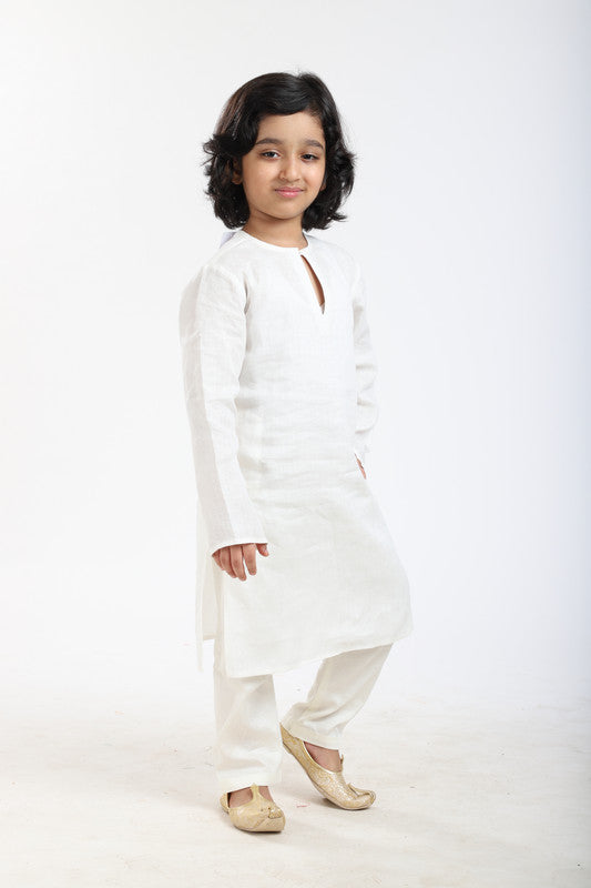 2Pcs White Linen Kurta Set