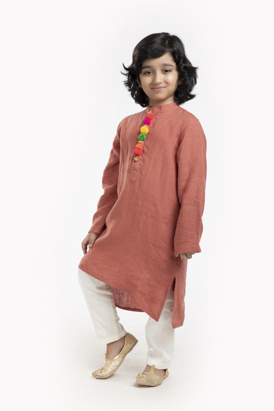 2Pcs Rust Linen Kurta Set