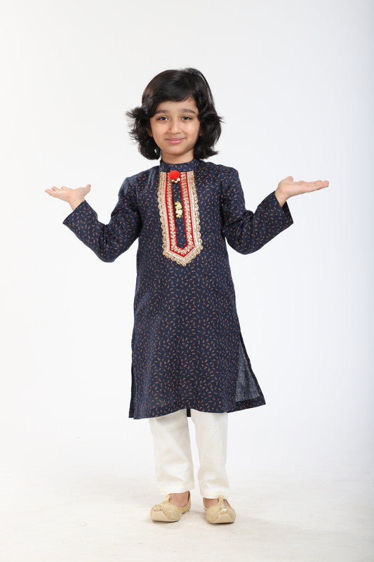 2Pcs Navy Printed Kurta Set