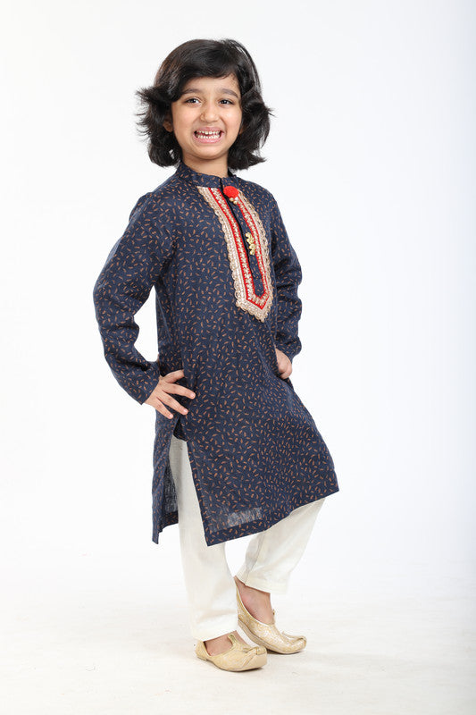 2Pcs Navy Printed Kurta Set