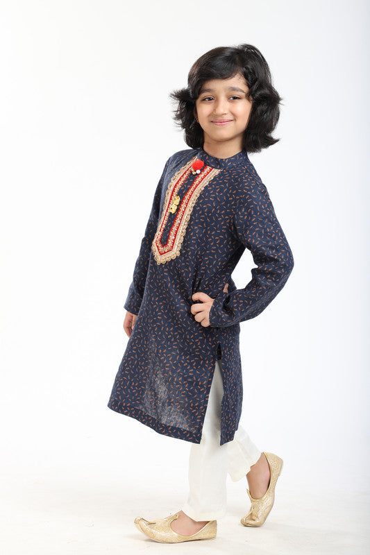 2Pcs Navy Printed Kurta Set