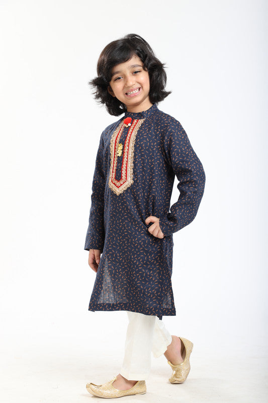 2Pcs Navy Printed Kurta Set