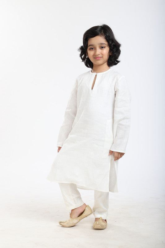 2Pcs White Linen Kurta Set