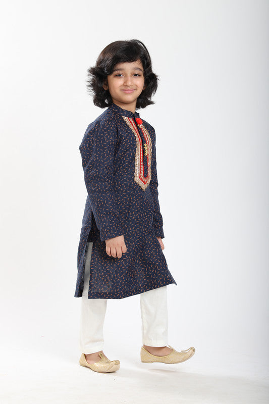 2Pcs Navy Printed Kurta Set