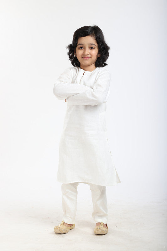 2Pcs White Linen Kurta Set