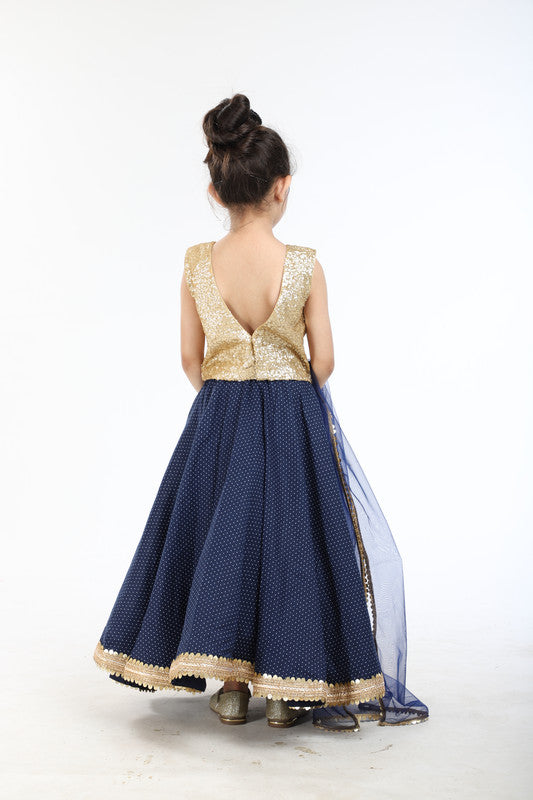 3Pcs Navy Blue Polka Dot Lehenga Set