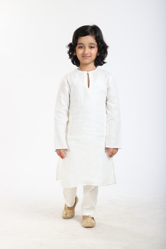 2Pcs White Linen Kurta Set