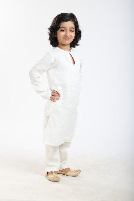 2Pcs White Linen Kurta Set