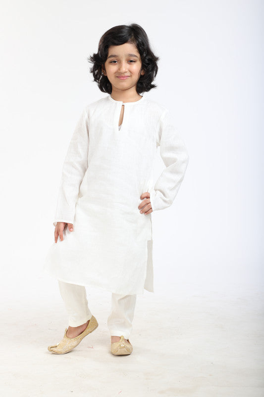 2Pcs White Linen Kurta Set