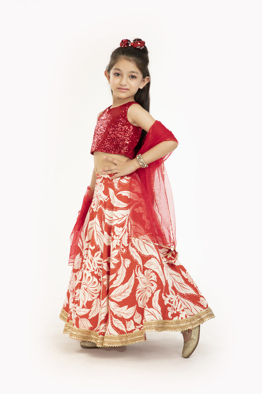 3Pcs Red Floral Lehenga Set