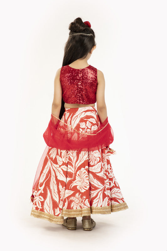 3Pcs Red Floral Lehenga Set