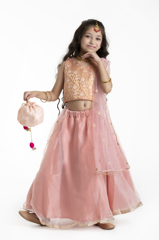 4Pcs Peach Lehenga Set