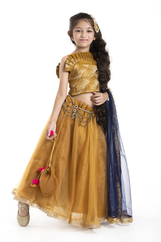 4Pcs Gold Lehenga Set