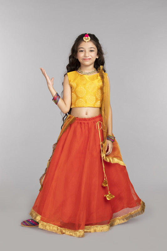 3Pcs Orange Lehenga Set