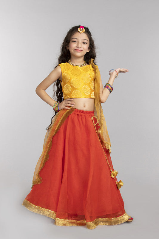 3Pcs Orange Lehenga Set