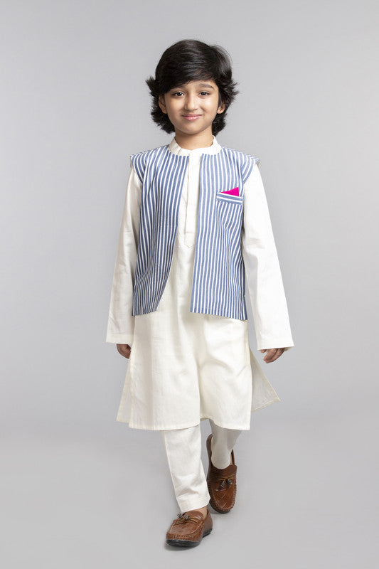 3Pcs Ivory Kurta Set with Waist Coat