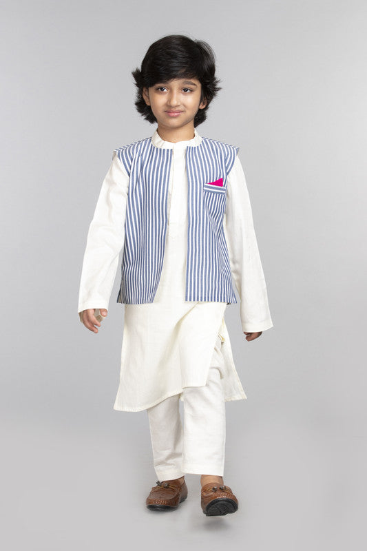 3Pcs Ivory Kurta Set with Waist Coat