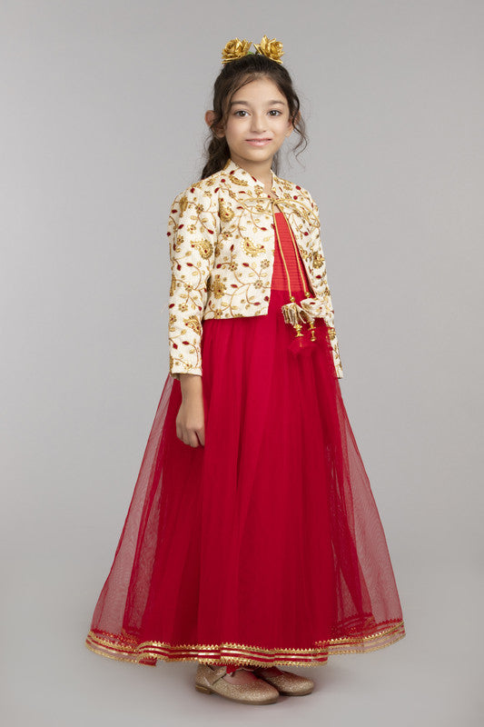 Red dress with Embroided Shrug