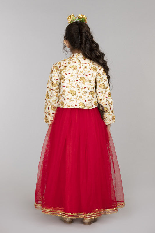 Red dress with Embroided Shrug