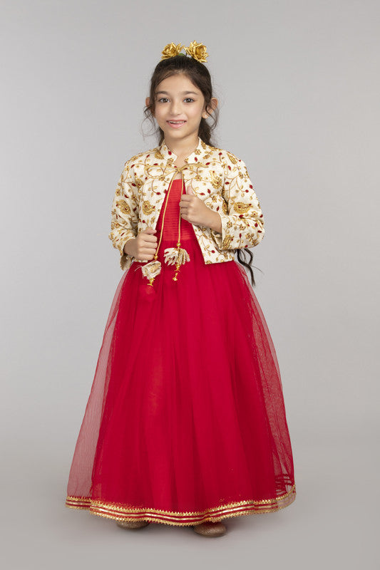 Red dress with Embroided Shrug