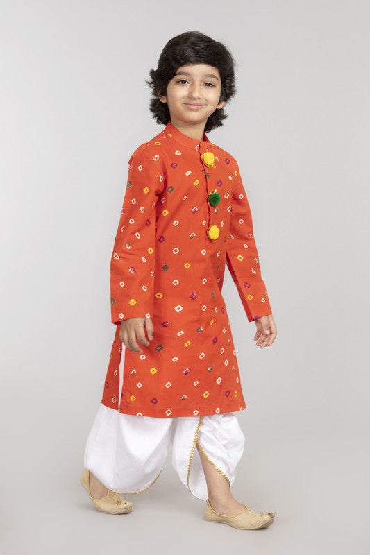 2Pcs Orange Bandhani Kurta Set