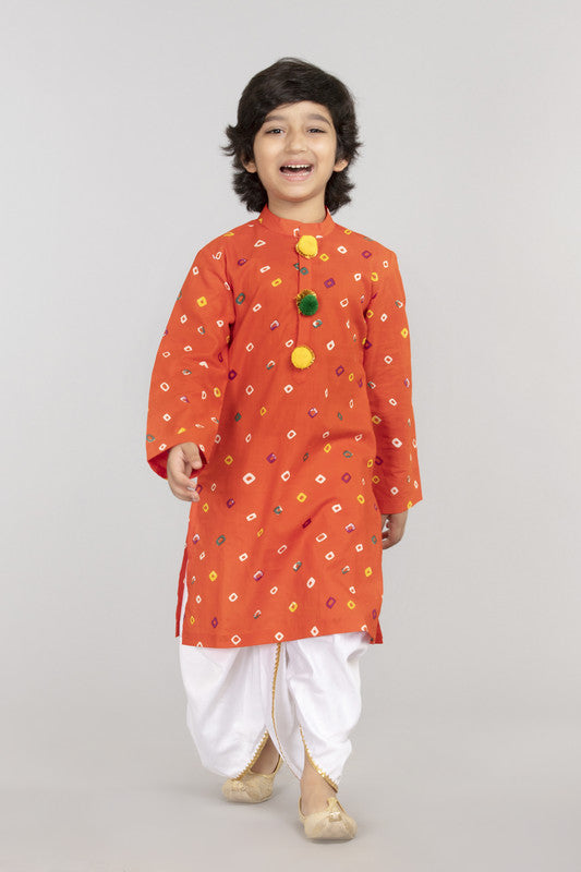 2Pcs Orange Bandhani Kurta Set