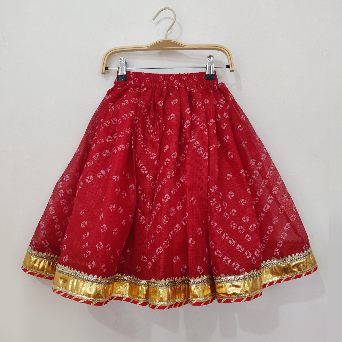 BYB PREMIUM Cotton Kota bandhani printed skirt and silk top and dupatta set