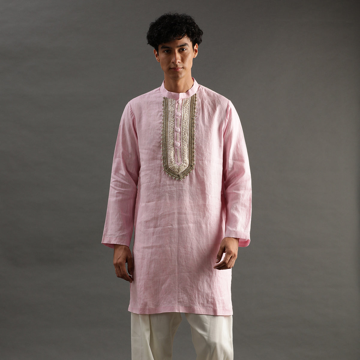 2Pcs Light Pink Linen Kurta Set