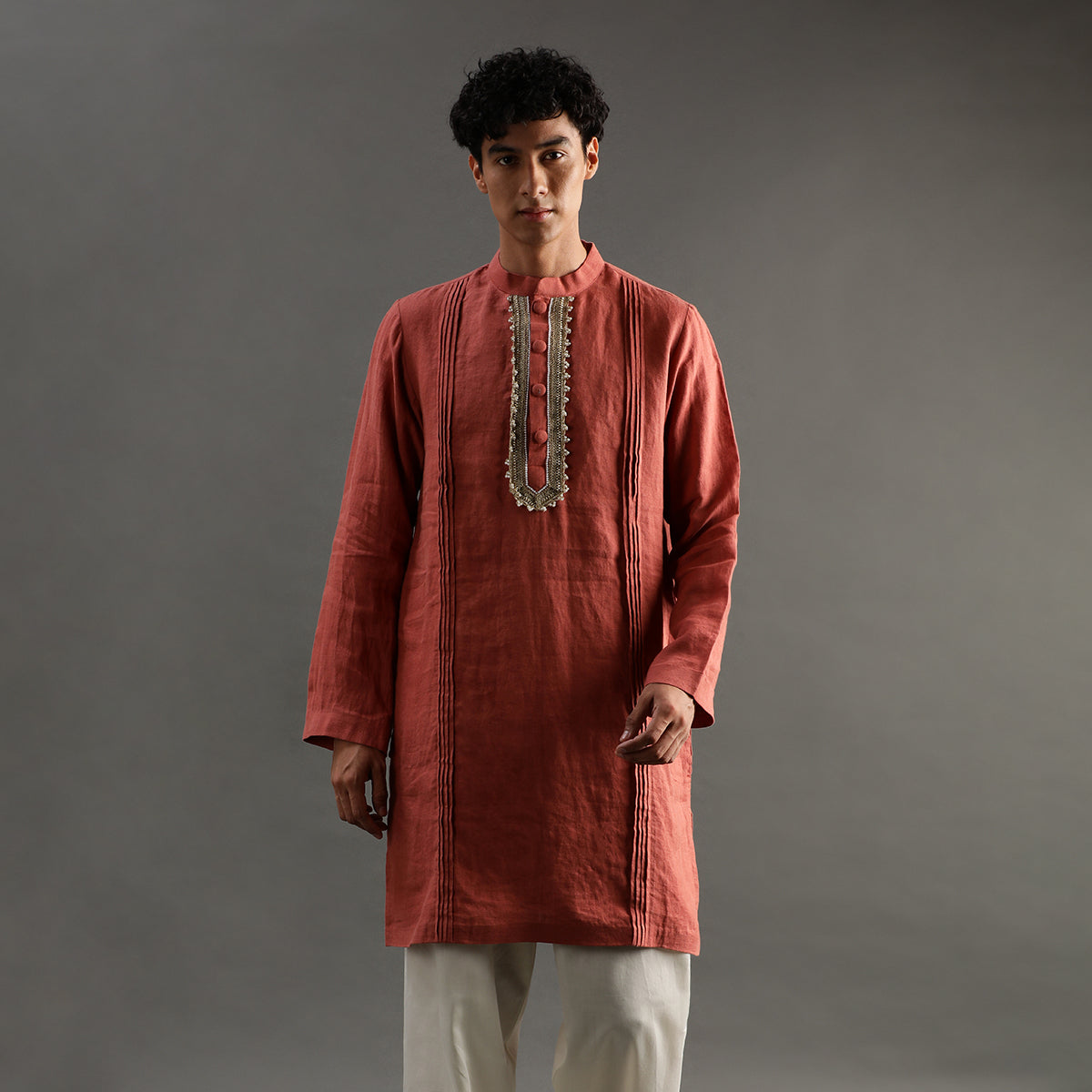 2Pcs Rust Linen Kurta Set