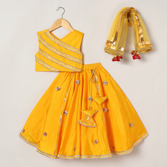 3Pcs Yellow Silk Lehenga Set