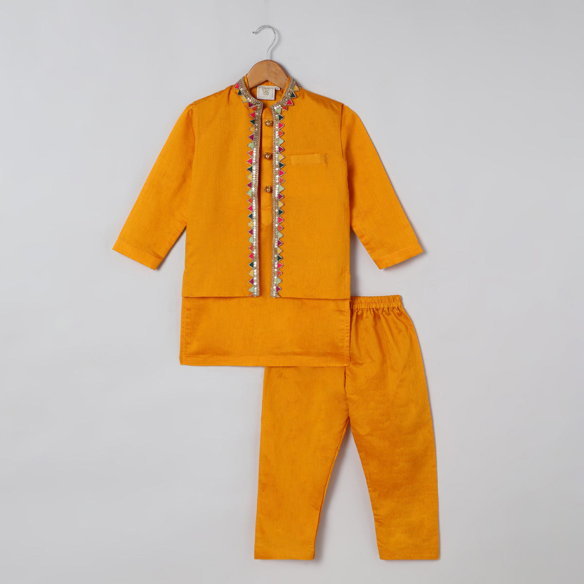 3Pcs Yellow Chanderi Kurta Set