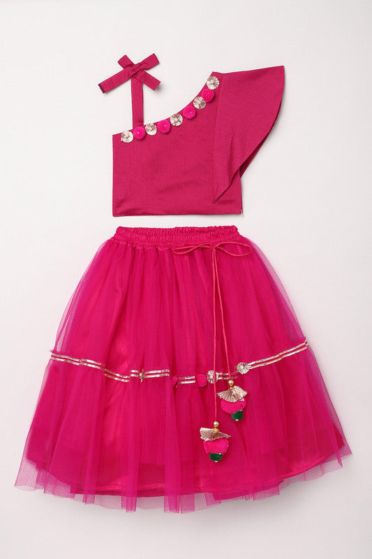 2Pcs Fuchsia Lehenga Set