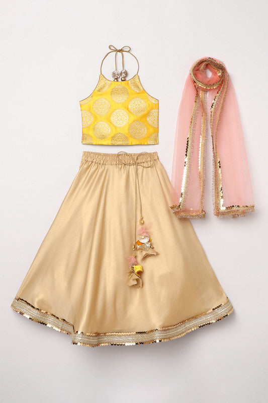 3Pcs Gold and Yellow Lehenga Set