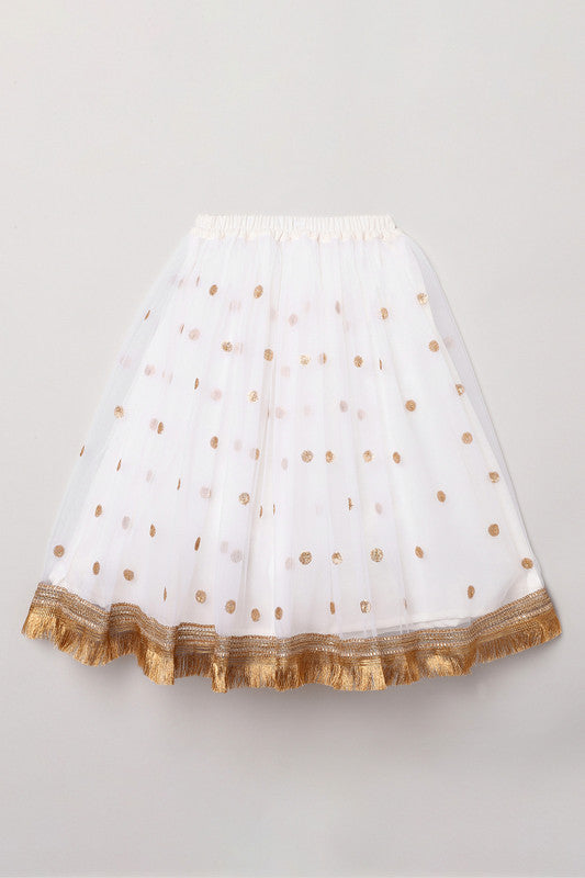 3Pcs White and Gold Lehenga Set