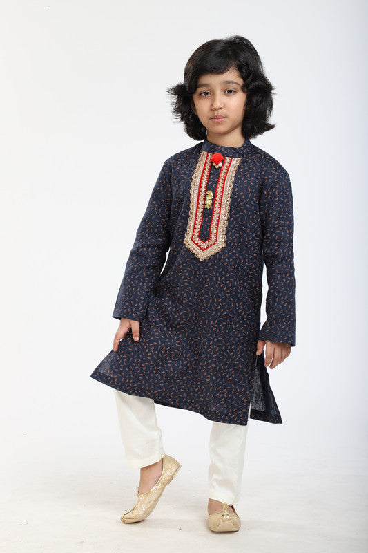 2Pcs Navy Printed Kurta Set