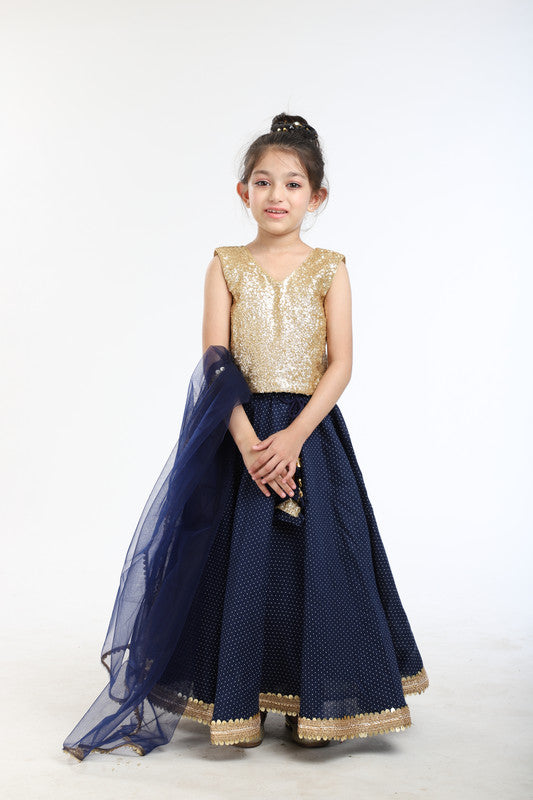 3Pcs Navy Blue Polka Dot Lehenga Set