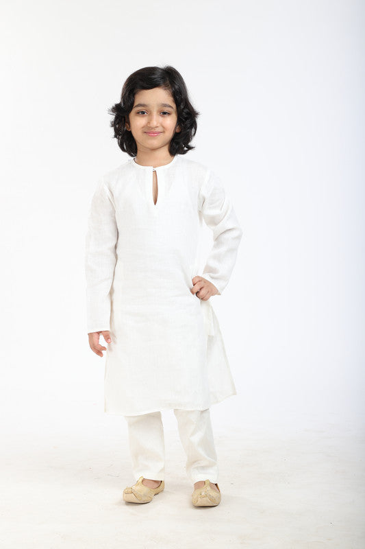 2Pcs White Linen Kurta Set