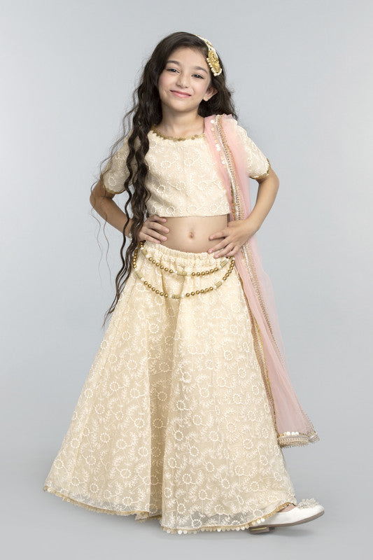 3pcs Cream Lehenga Set