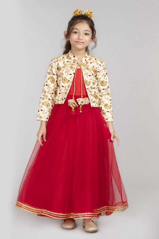 Red dress with Embroided Shrug