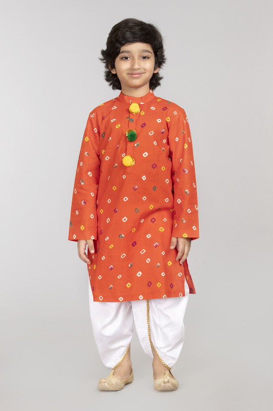 2Pcs Orange Bandhani Kurta Set